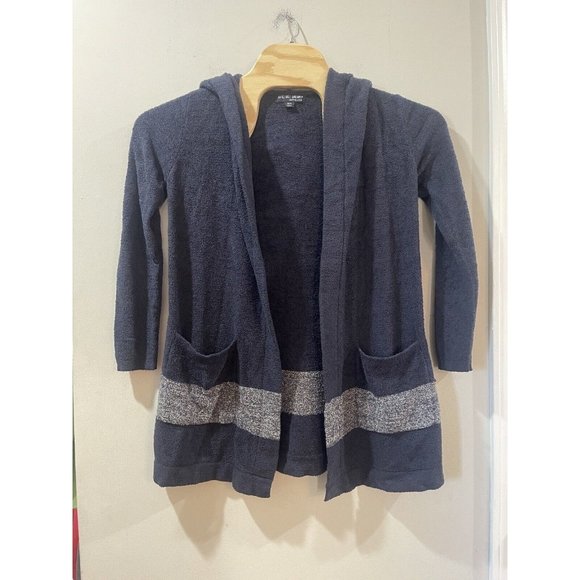 BAREFOOT DREAMS CozyChic‎ Lite Cardigan XS Blue With Gray Stripe and Hood - Picture 1 of 6